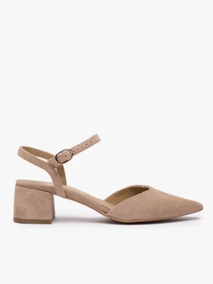 Taupe czółenka bez pięty slingback na słupku Ryłko