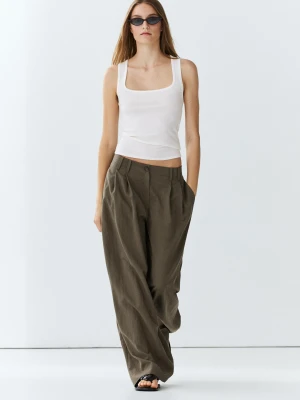 Techniczne Spodnie Wide Leg Z Plisami - Szarobrązowy - Massimo Dutti - Female