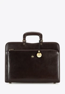 Teczka skórzana z kieszenią na suwak brązowa Wittchen