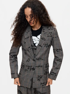 Marynarka w kratę z nadrukiem lettering Desigual czarny
