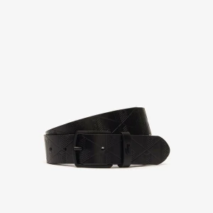 Teksturowany skórzany pasek z monogramem Lacoste