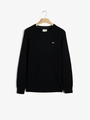Teksturowany Sweter Bawełniany z Okrągłym Dekoltem GANT