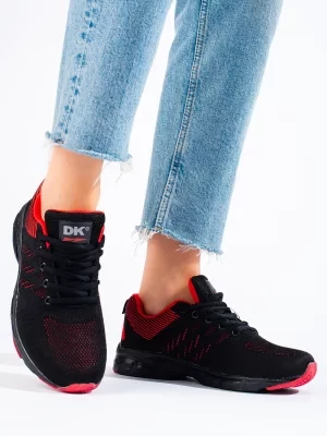 Tekstylne buty damskie sportowe czarno-czerwone DK