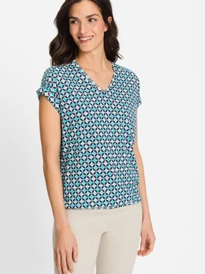TENCEL™ Błękitna damska bluzka Clara z geometrycznym wzorem – Ocean Breeze Olsen