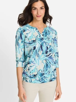 TENCEL™ Błękitna damska bluzka Clara z roślinnym wzorem – Ocean Breeze Olsen
