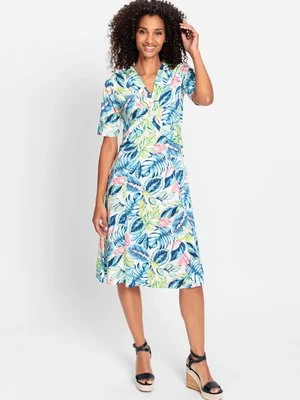 TENCEL™ Turkusowa sukienka ze wzorem w liście - Miami Vibes Olsen