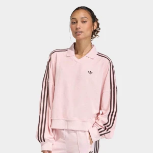 Terry Towel V Neck Long Sleeves Polo Shirt adidas Originals różowy