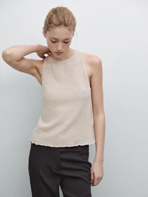 Dzianinowy Top Z Fakturą I Dekoltem Halter - Popielaty - - Massimo Dutti - Kobieta