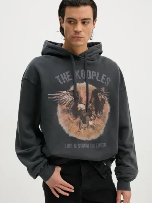 The Kooples bluza bawełniana męska kolor szary z kapturem z nadrukiem HSWE29023K