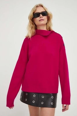 The Kooples sweter wełniany damski kolor różowy z półgolfem FPUL28001K