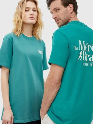 The Mercer Brand t-shirt bawełniany The Heavy Tee kolor turkusowy z nadrukiem MEAP241002