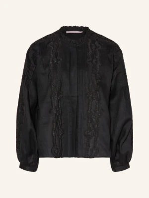 (The Mercer) N.Y. Bluzka Lniana Z Koronką Z Dziurkami schwarz