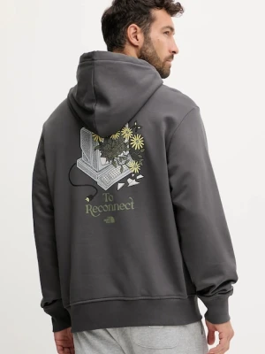 The North Face bluza bawełniana Connect Relaxed męska kolor szary z kapturem z nadrukiem NF0A8E40RHI1