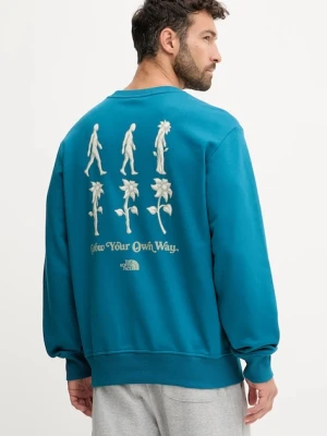 The North Face bluza bawełniana Connect Relaxed męska kolor turkusowy z nadrukiem NF0A8E3ZBSI1