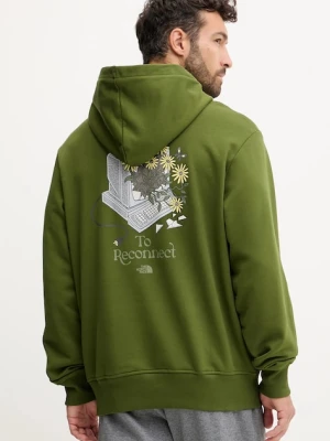 The North Face bluza bawełniana Connect Relaxed męska kolor zielony z kapturem z nadrukiem NF0A8E40BRI1