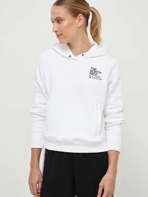 The North Face bluza bawełniana damska kolor biały z kapturem z nadrukiem