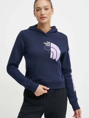 The North Face bluza bawełniana damska kolor granatowy z kapturem z nadrukiem NF0A87EX8K21