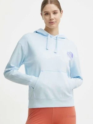 The North Face bluza bawełniana damska kolor niebieski z kapturem z nadrukiem NF0A87DYO0R1