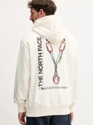 The North Face bluza bawełniana Explore Gear Relaxed męska kolor beżowy z kapturem z nadrukiem NF0A8F2KQLI1