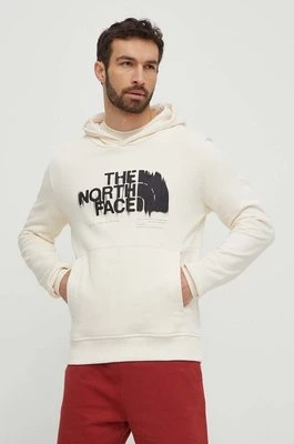 The North Face bluza bawełniana męska kolor beżowy z kapturem z nadrukiem NF0A87ETQLI1