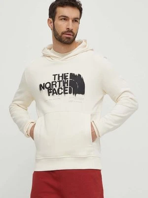 The North Face bluza bawełniana męska kolor beżowy z kapturem z nadrukiem NF0A87ETQLI1