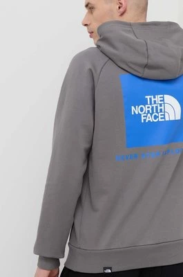The North Face bluza bawełniana męska kolor szary z kapturem z nadrukiem