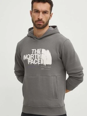 The North Face bluza bawełniana męska kolor szary z kapturem z nadrukiem NF0A87ET0UZ1