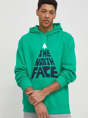 The North Face bluza bawełniana męska kolor zielony z kapturem z nadrukiem NF0A87EJPO81