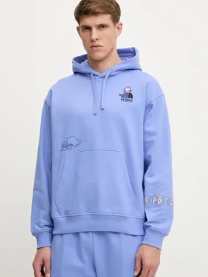 The North Face bluza bawełniana Mountain Cleanup męska kolor fioletowy z kapturem z nadrukiem NF0A8C2V0YI1