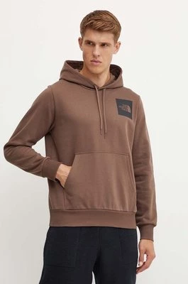 The North Face bluza Fine Hoodie męska kolor brązowy z kapturem z nadrukiem NF0A89EU1OI1