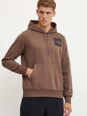 The North Face bluza Fine Hoodie męska kolor brązowy z kapturem z nadrukiem NF0A89EU1OI1