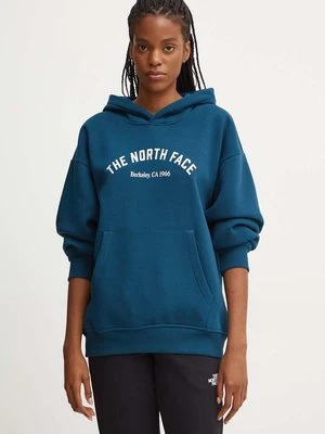 The North Face bluza Hoodie Varsity Graphic damska kolor turkusowy z kapturem z nadrukiem NF0A89CS1NO1