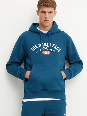 The North Face bluza Hoodie Varsity Graphic męska kolor turkusowy z kapturem z nadrukiem NF0A89DJ1NO1