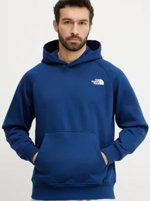The North Face bluza Raglan Redbox męska kolor niebieski z kapturem z nadrukiem NF0A89F9H4B1