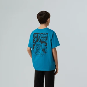 The North Face Chłopięcy Sportowy T-shirt Oversize Z Grafiką I Kieszenią Dusk Blue Rozmiar S male