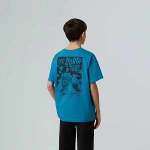 The North Face Chłopięcy Sportowy T-shirt Oversize Z Grafiką I Kieszenią Dusk Blue Rozmiar S male