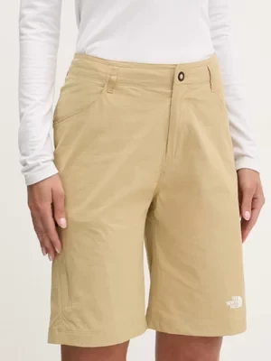 The North Face szorty outdoorowe Exploration kolor zielony gładkie high waist NF0A8BS3LK51