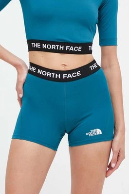 The North Face szorty sportowe damskie kolor turkusowy z aplikacją high waist