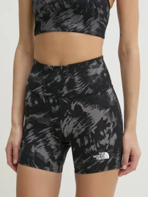 Zdjęcie produktu The North Face szorty sportowe Flex damskie kolor czarny wzorzyste high waist NF0A8BQR8R41