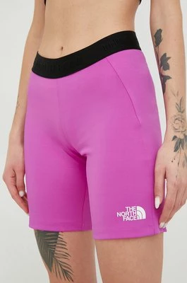 The North Face szorty sportowe Mountain Athletics damskie kolor fioletowy gładkie medium waist