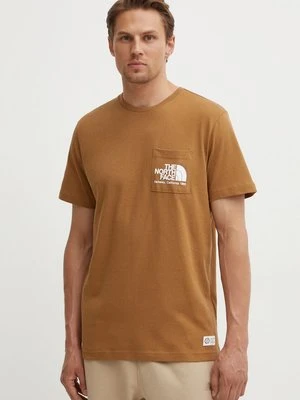 The North Face t-shirt bawełniany Berkeley California Pocket S/S Tee męski kolor brązowy z nadrukiem NF0A87U21731