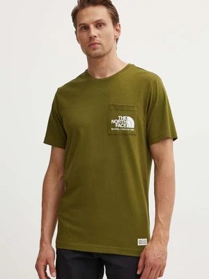 The North Face t-shirt bawełniany Berkeley California Pocket S/S Tee męski kolor zielony z nadrukiem NF0A87U2PIB1