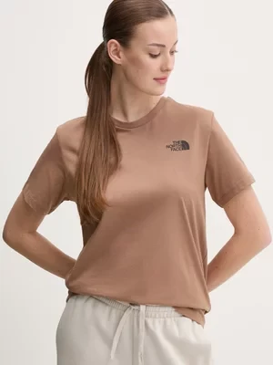 The North Face t-shirt bawełniany Box Relaxed damski kolor brązowy NF0A87NK6E11