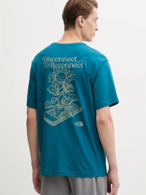 The North Face t-shirt bawełniany Connect Relaxed męski kolor turkusowy z nadrukiem NF0A8E3YBSI1
