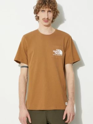 The North Face t-shirt bawełniany M Berkeley California Pocket S/S Tee męski kolor brązowy z nadrukiem NF0A87U21731