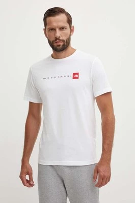 The North Face t-shirt bawełniany M S/S Never Stop Exploring Tee męski kolor biały z nadrukiem NF0A87NSFN41