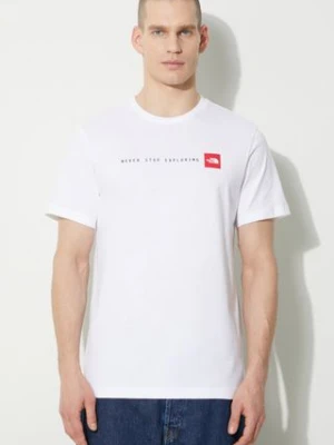 The North Face t-shirt bawełniany M S/S Never Stop Exploring Tee męski kolor biały z nadrukiem NF0A87NSFN41