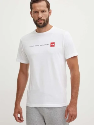 The North Face t-shirt bawełniany M S/S Never Stop Exploring Tee męski kolor biały z nadrukiem NF0A87NSFN41