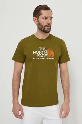 The North Face t-shirt bawełniany męski kolor zielony z nadrukiem NF0A87NWPIB1