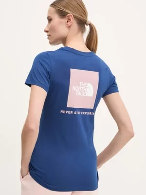 The North Face t-shirt bawełniany Redbox Slim damski kolor granatowy NF0A87NMB4O1